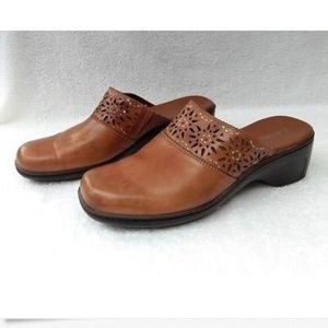 CLARKS Clogs Brown Leather Slip On Mules